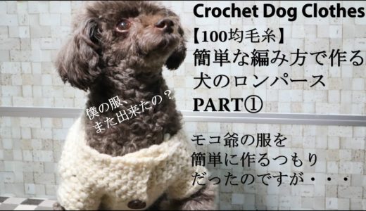 【100均毛糸】簡単な編み方で作る犬のロンパースPART①☆編み始めました☆Crochet Dog Clothes☆犬服作り方