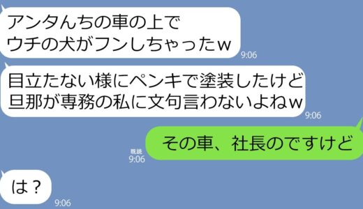 【LINE】私の駐車場で犬を遊ばせ高級車をフンで汚し散らかしたママ友「ボンネットがホカホカよｗ」私「その車、私のじゃないですよ…」DQN女「え？」