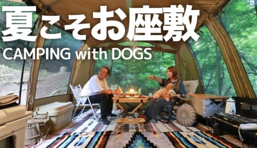 【キャンプ】犬連れでも自由に楽しめるお座敷スタイルが最高じゃないか｜camping with dogs